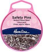 100 safety pins, nickel, size 0